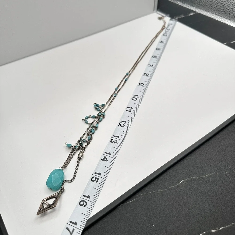 Vintage Y2K Multi Stand Necklace Silver Tone Faux Turquoise Jewelry
